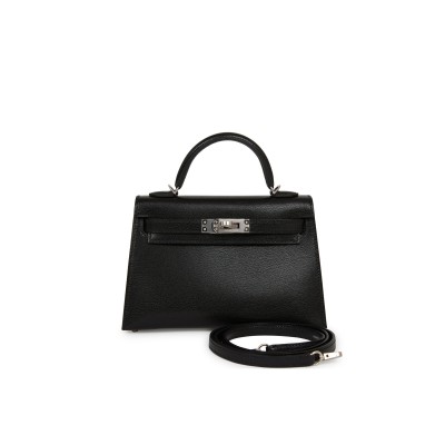 HERMÈS MASTER KELLY SELLIER 20 BLACK CHEVRE CHAMKILA PALLADIUM HARDWARE 2963547 (20*11*6cm)